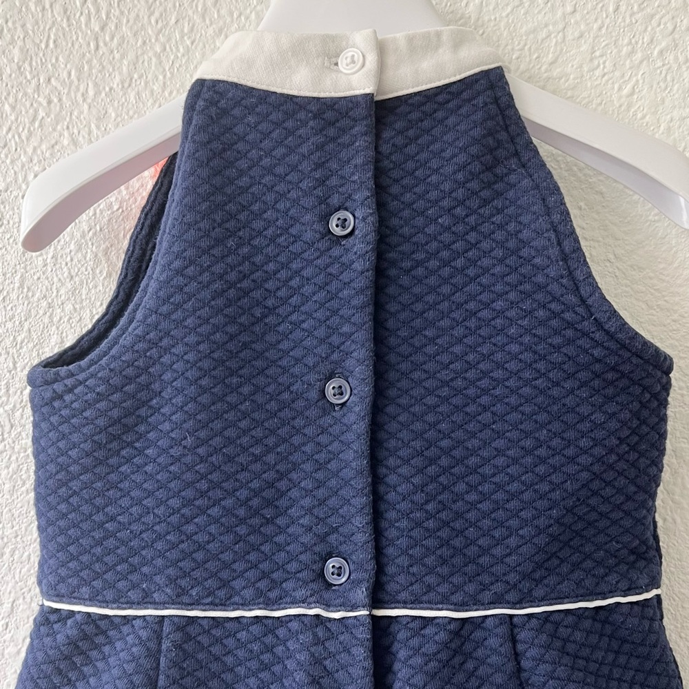 ♥️HP JANIE AND JACK Quilted Bloom Romper Sz 18-24 M Navy White Jumpsuit Flower - Picture 4 of 10